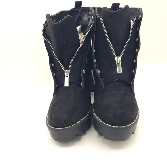 Bamboo Black 4.5" Block High Heel Round Toe Lace Up Ankle Boots Women Size 8 - Picture 7 of 9